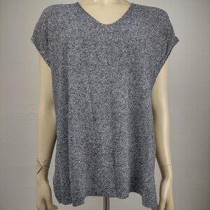 Eileen Fisher black heathered cotton linen blend knit top ladies Large Petite